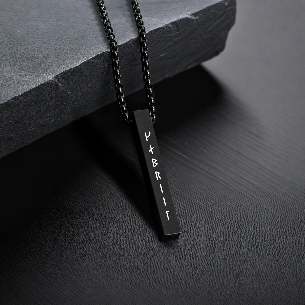 Viking Runes Engraved Bar Necklace