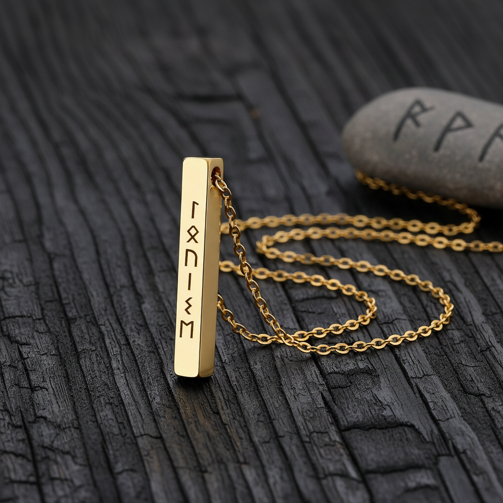 Collier Barre Runes Viking Gravé Femme