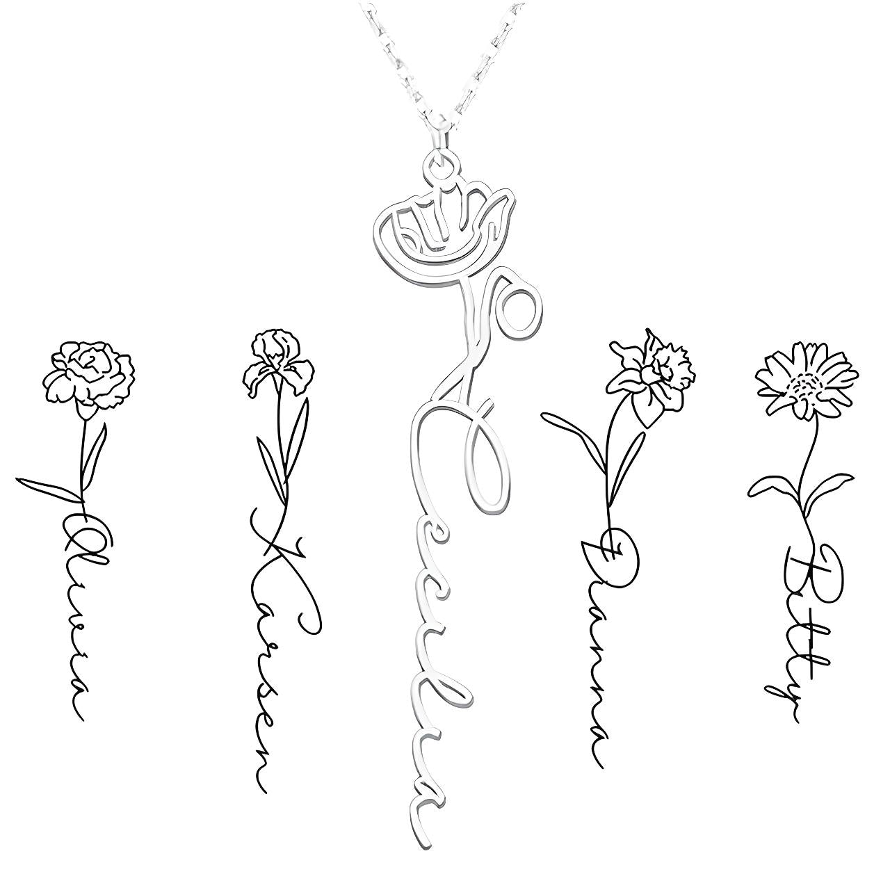Personalised Birth Flower Tag Pendant Necklace | Lisa Angel