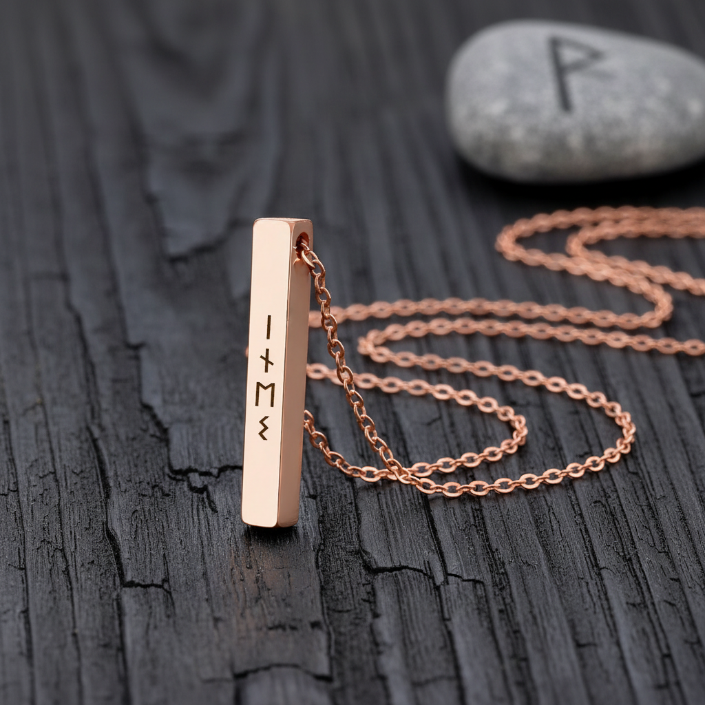 Collier Barre Runes Viking Gravé Femme