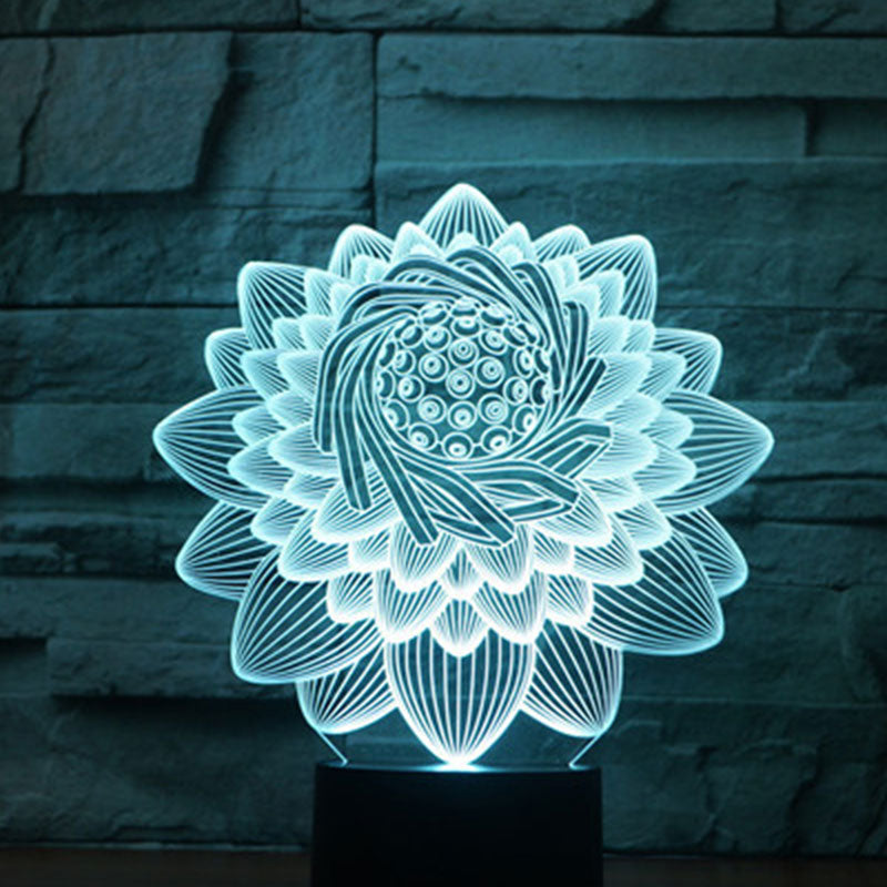 Lampe Led 3D Fleur de Lotus Bleu